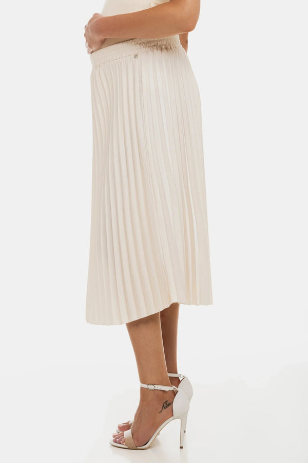 Плисирана сатенена пола за бременни - крем