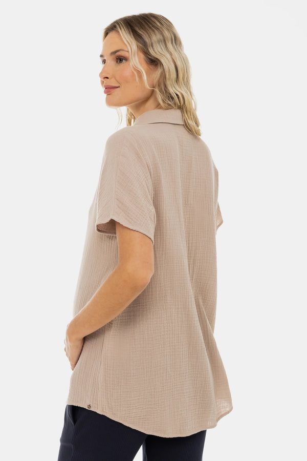 Памучна блуза за бременни и кърмещи - бежова