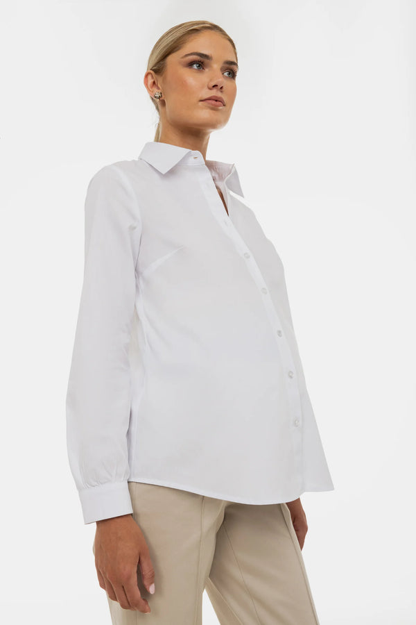 Памучна риза 2 в 1 за бременни и кърмещи - бяла