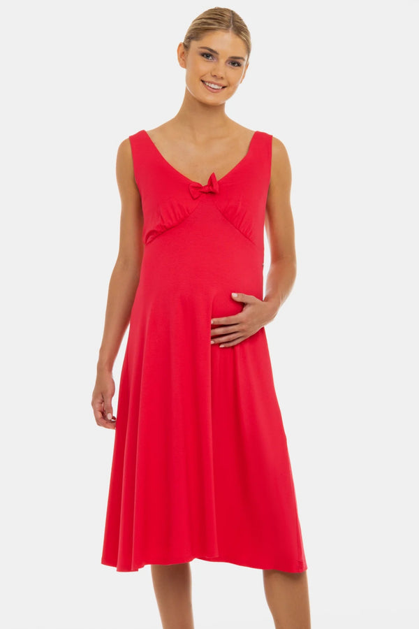 Ефирна рокля за бременни с набори и панделка - цикламена