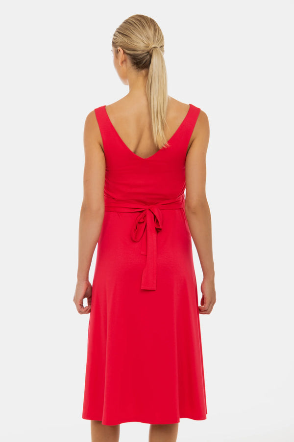 Ефирна рокля за бременни с набори и панделка - цикламена