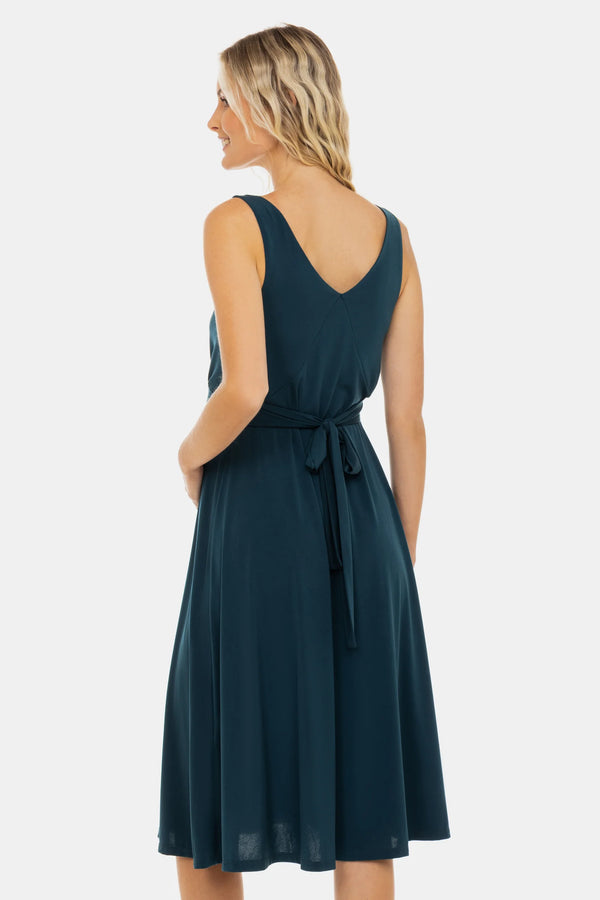 Ефирна рокля за бременни с набори и панделка - тюркоаз