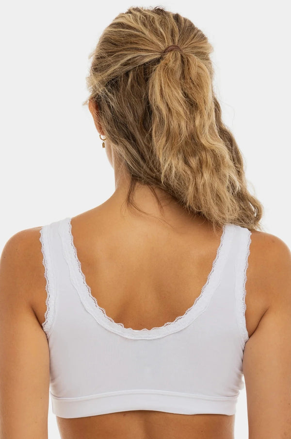 Памучен сутиен с дантела за кърмачки и бременни - бял