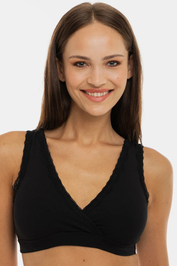 Памучен сутиен за кърмачки и бременни с дантела