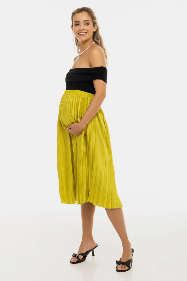 Плисирана сатенена пола за бременни - лайм