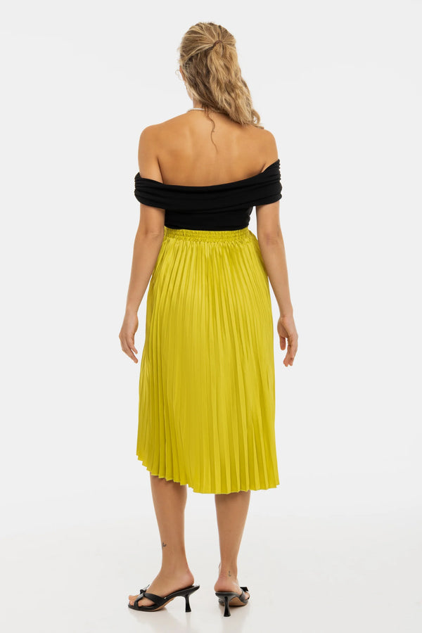 Плисирана сатенена пола за бременни - лайм