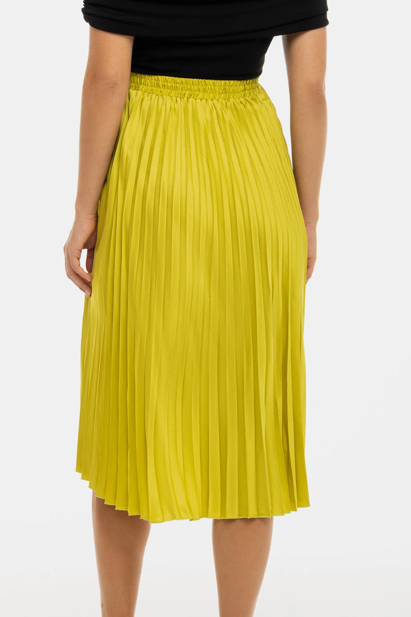 Плисирана сатенена пола за бременни - лайм