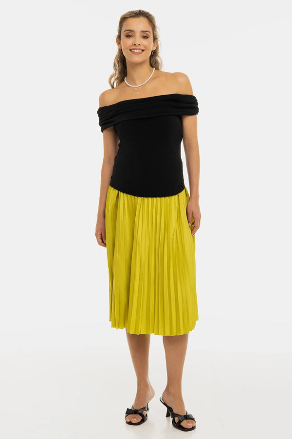 Плисирана сатенена пола за бременни - лайм