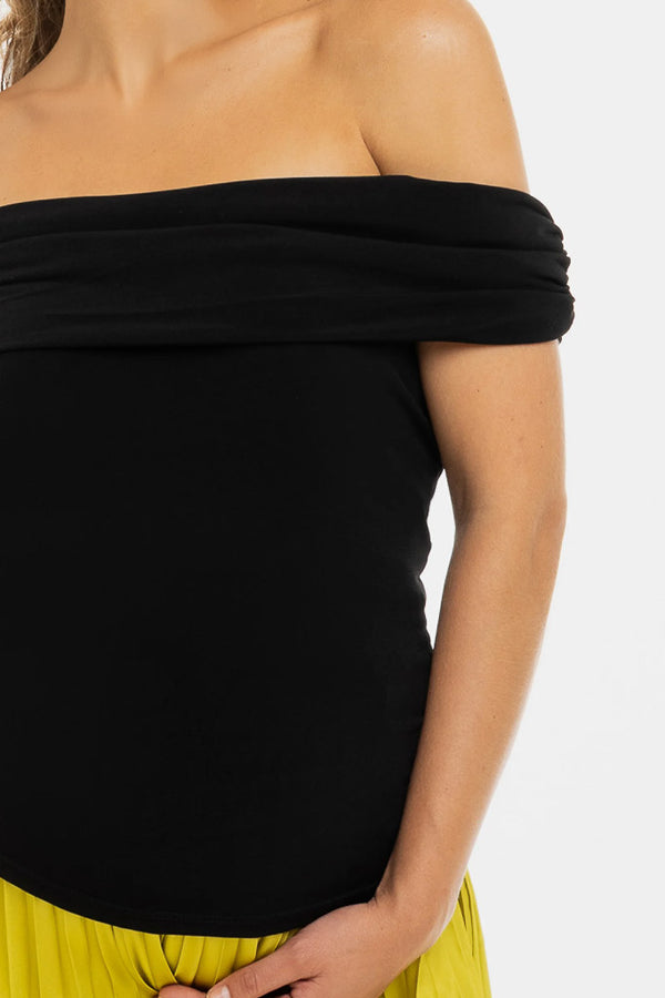 Елегантна блуза за бременни с паднали рамене - черна