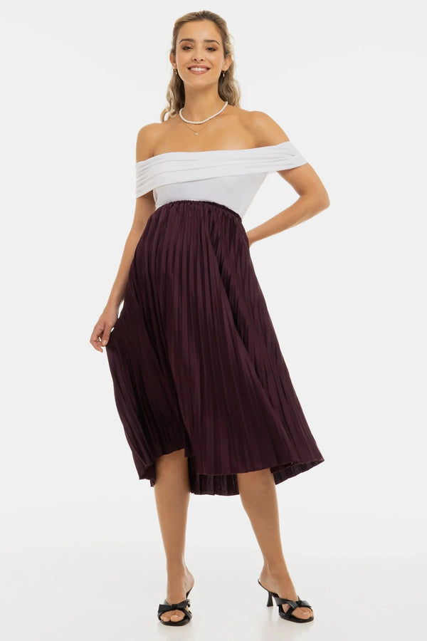 Плисирана сатенена пола за бременни - бордо