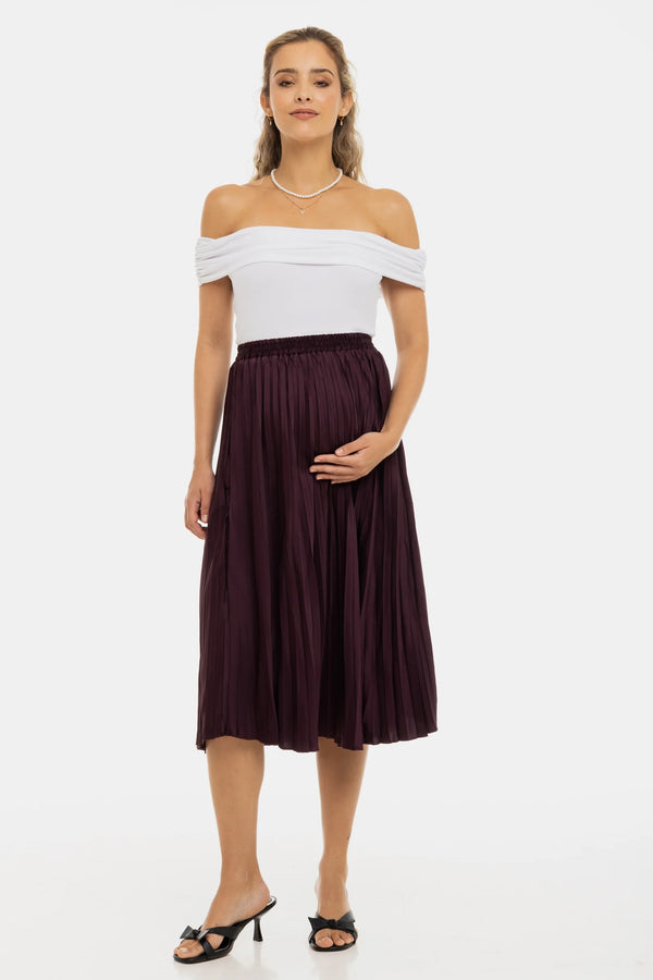 Плисирана сатенена пола за бременни - бордо