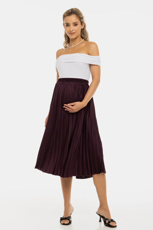 Плисирана сатенена пола за бременни - бордо