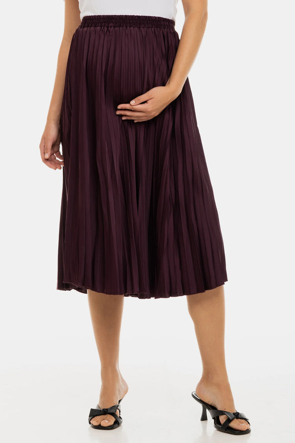 Плисирана сатенена пола за бременни - бордо