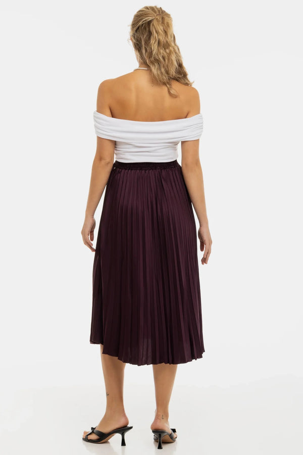 Плисирана сатенена пола за бременни - бордо