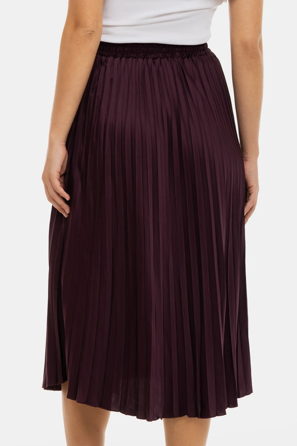 Плисирана сатенена пола за бременни - бордо