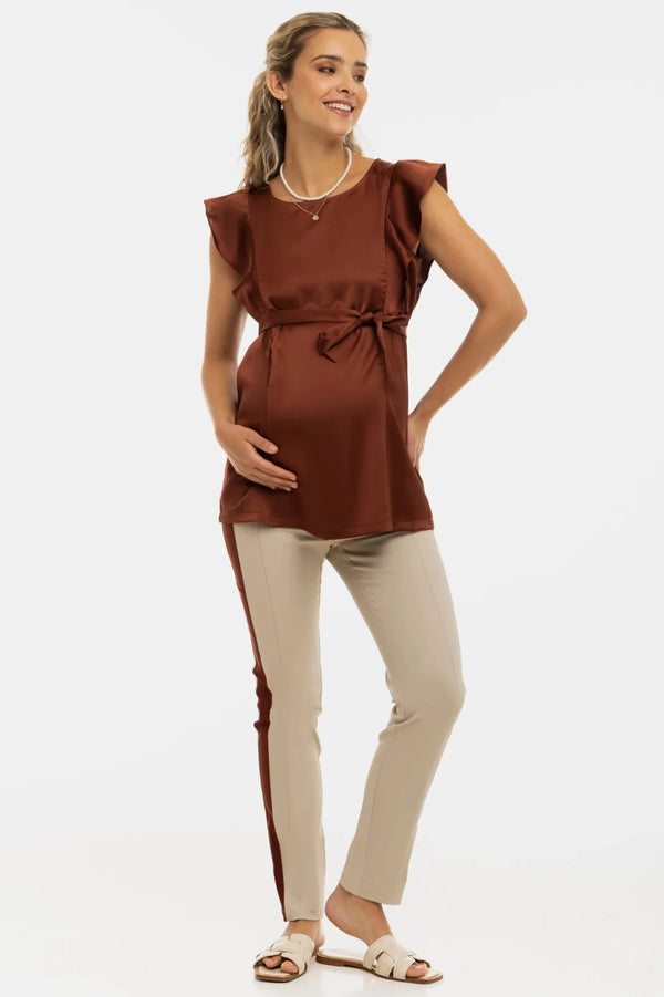 Сатенена блуза за бременни и кърмещи с ръкави с волани