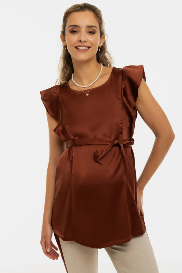 Сатенена блуза за бременни и кърмещи с ръкави с волани