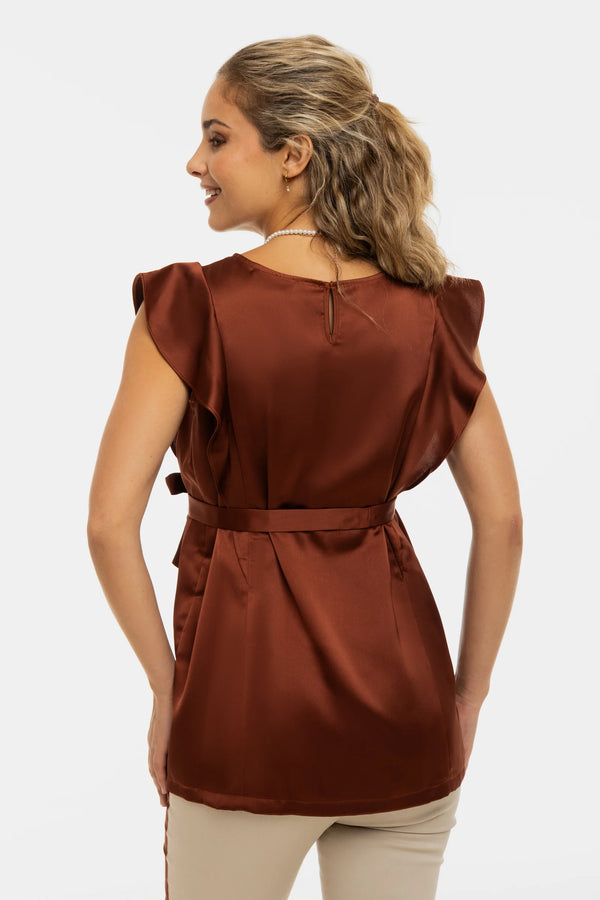 Сатенена блуза за бременни и кърмещи с ръкави с волани