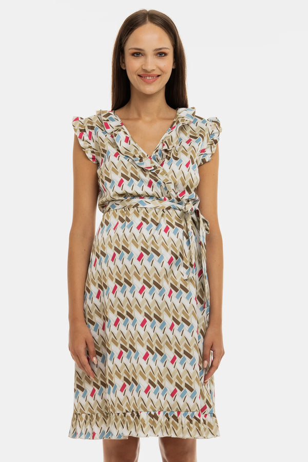 Сатенена рокля с волани за бременни и кърмещи