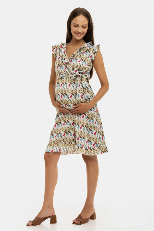 Сатенена рокля с волани за бременни и кърмещи