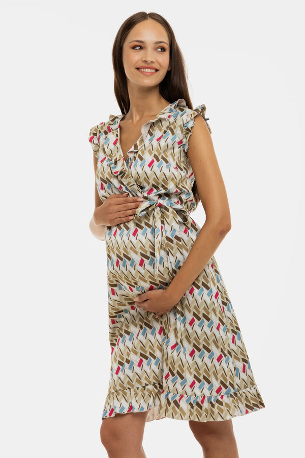 Сатенена рокля с волани за бременни и кърмещи