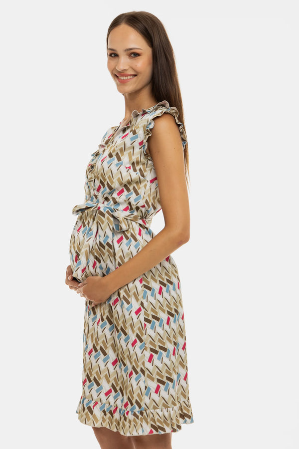 Сатенена рокля с волани за бременни и кърмещи