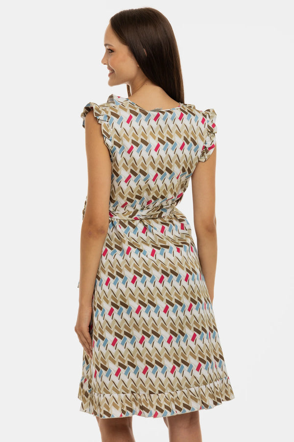 Сатенена рокля с волани за бременни и кърмещи