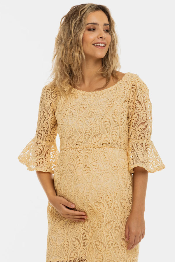 Официална дантелена рокля за бременни - крем