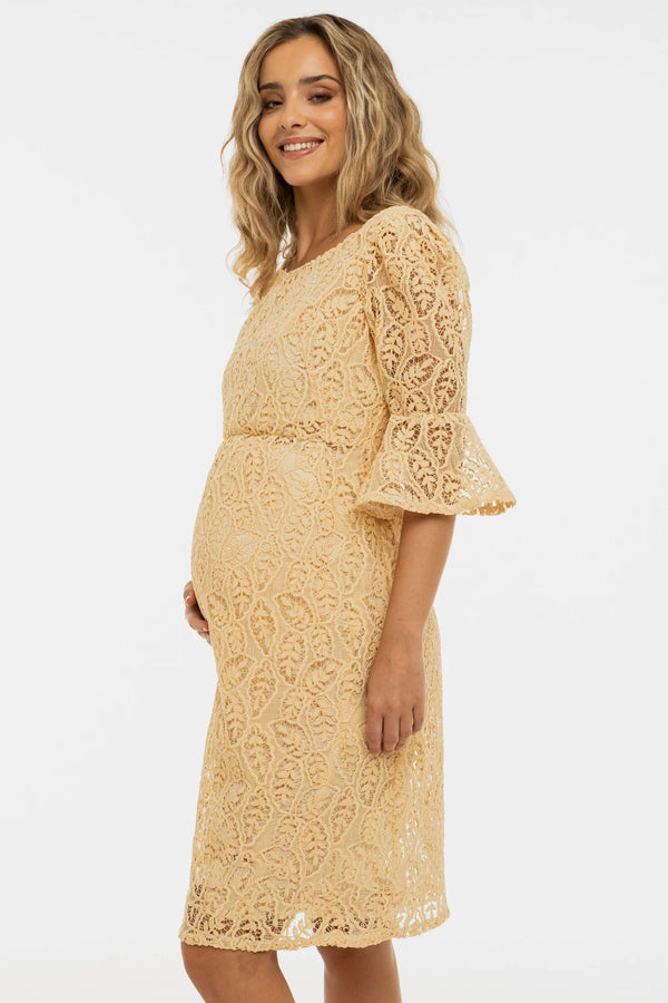 Официална дантелена рокля за бременни - крем