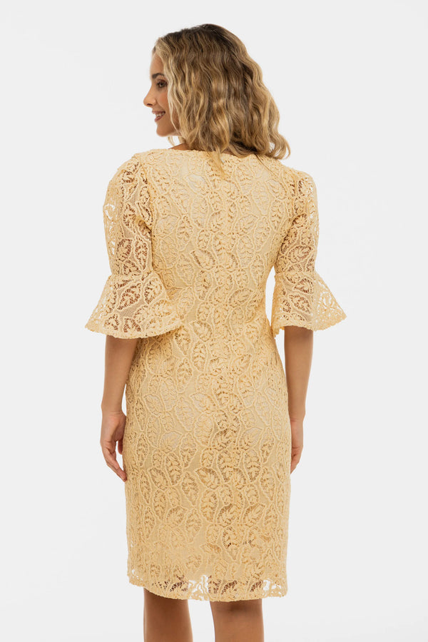 Официална дантелена рокля за бременни - крем