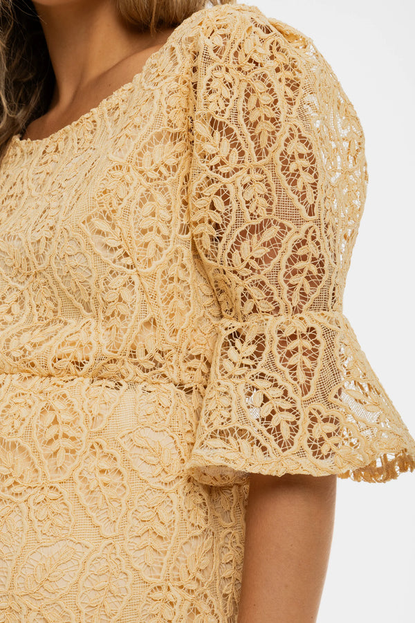 Официална дантелена рокля за бременни - крем