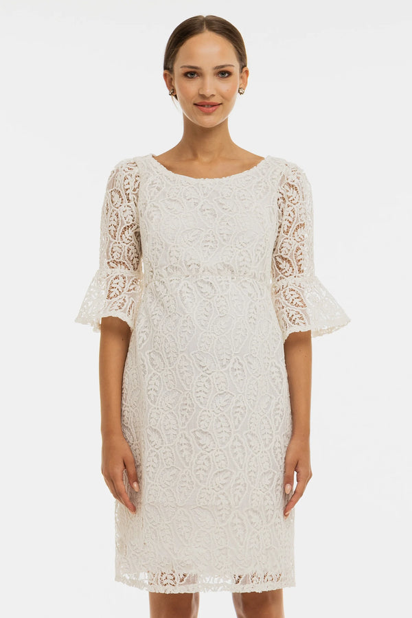 Официална дантелена рокля за бременни – бяла