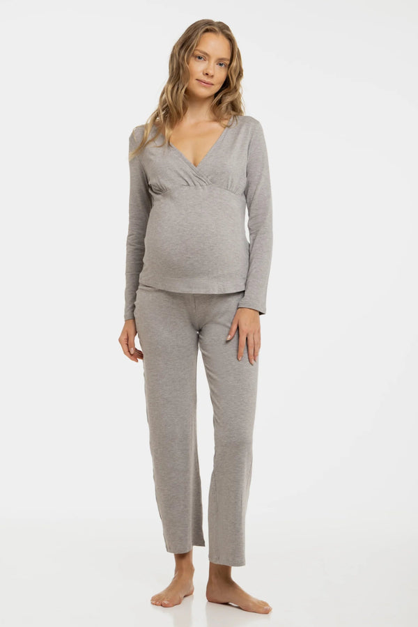 Пижама за бременни и кърмещи - сив меланж