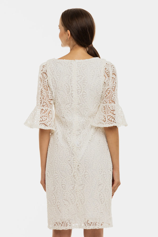 Официална дантелена рокля за бременни – бяла