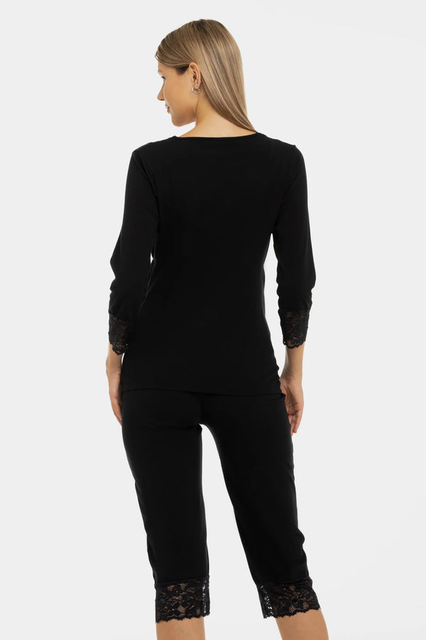 Памучен сет за бременни и кърмещи с дантела