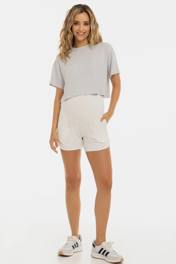 Рипсени къси панталони за бременни – екрю