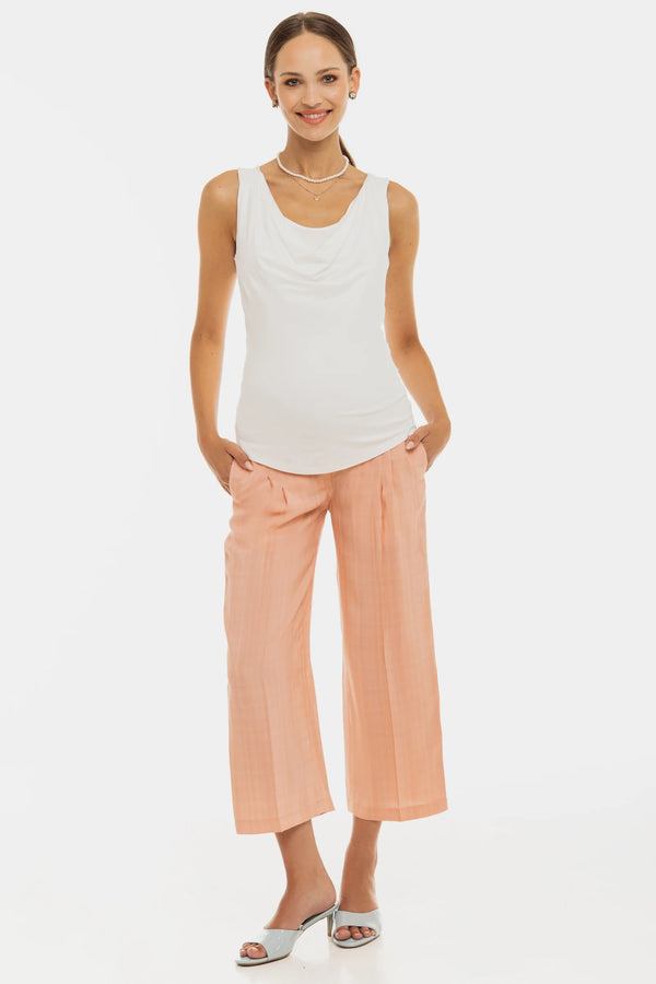 Разкроен ⅞-ми панталон с плохи за бременни - праскова