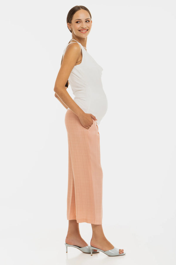 Разкроен ⅞-ми панталон с плохи за бременни - праскова