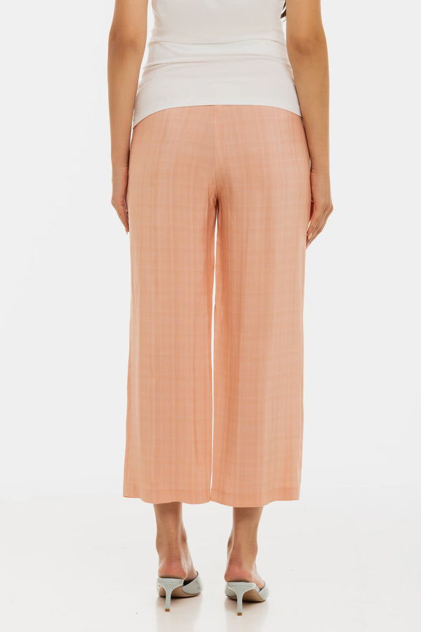 Разкроен ⅞-ми панталон с плохи за бременни - праскова