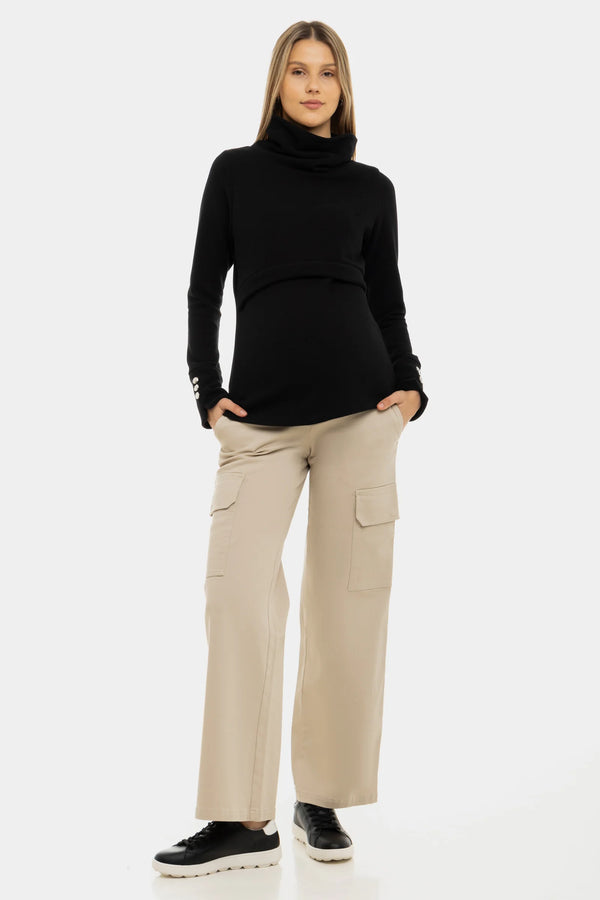 Памучен карго панталон за бременни - бежов