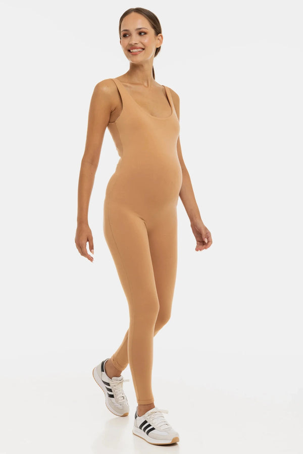 Памучен двоен гащеризон за бременни - бежов