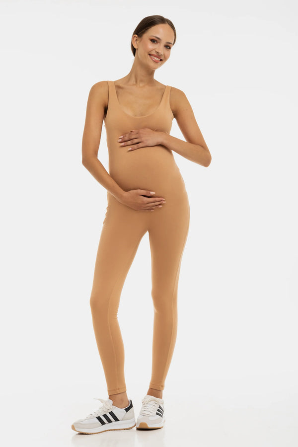 Памучен двоен гащеризон за бременни - бежов