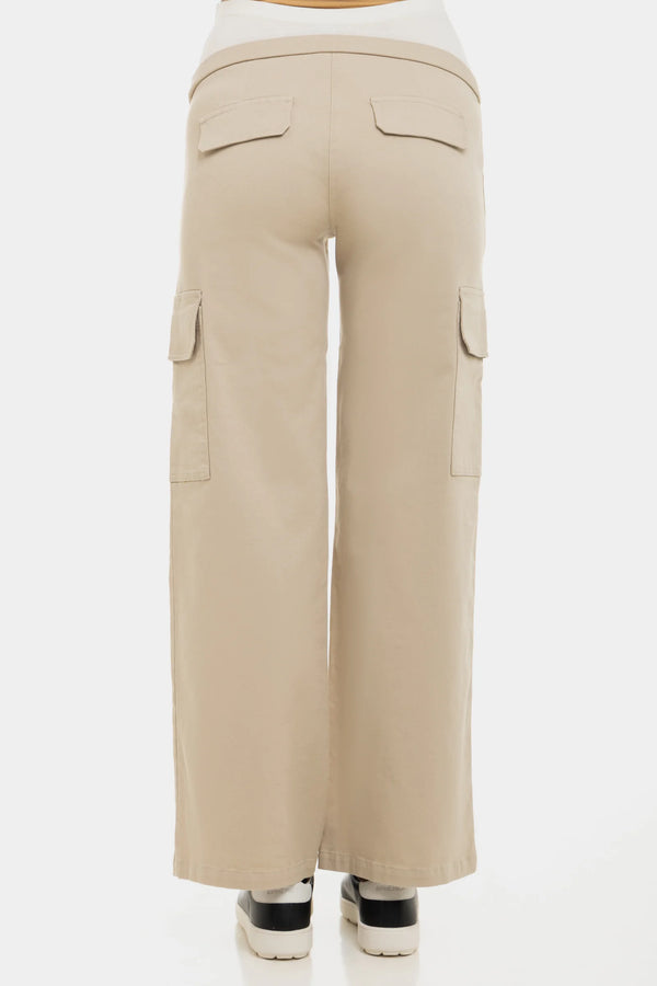 Памучен карго панталон за бременни - бежов