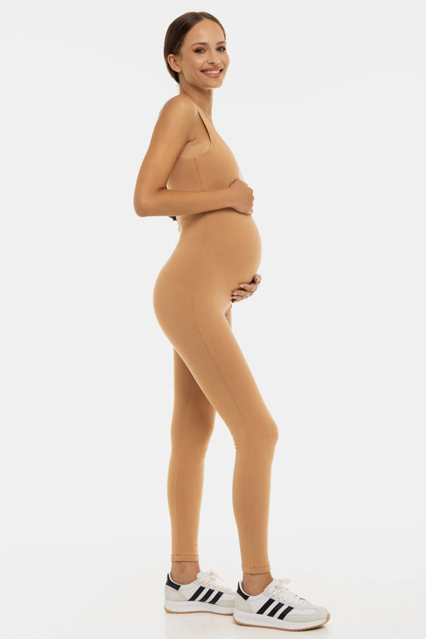 Памучен двоен гащеризон за бременни - бежов