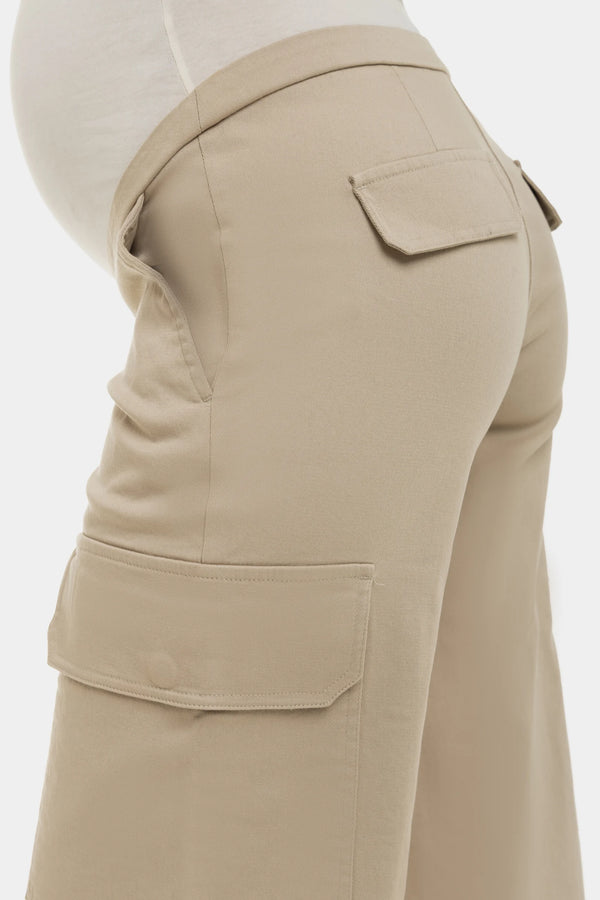 Памучен карго панталон за бременни - бежов