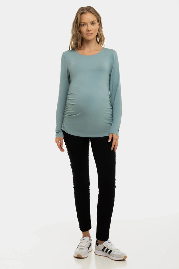 Мека блуза с набори за бременни от модал - пастелнозелена