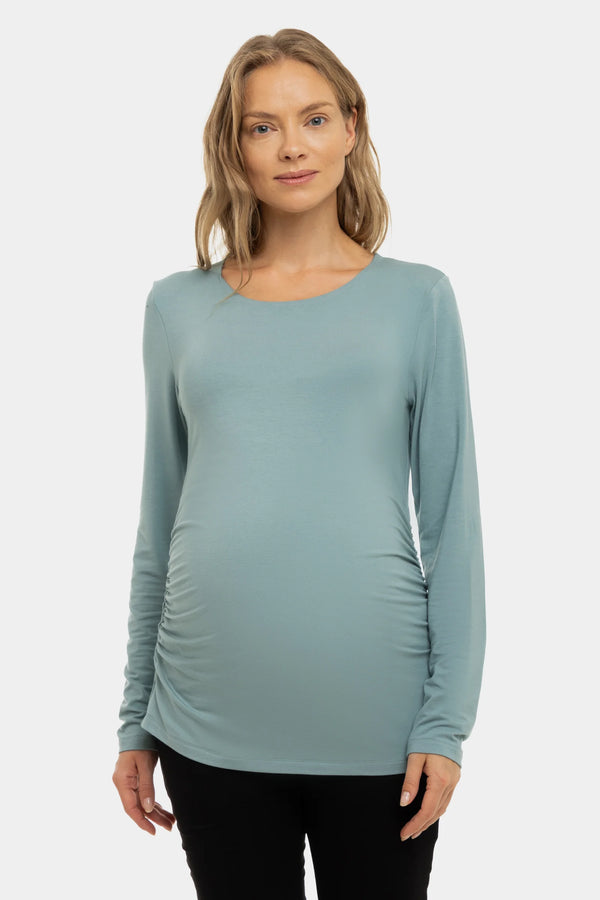 Мека блуза с набори за бременни от модал - пастелнозелена