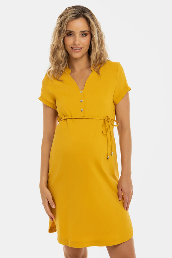 Еластична рокля за бременни и кърмещи в жълто
