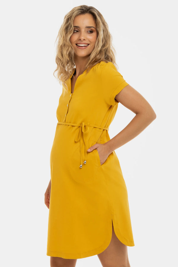 Еластична рокля за бременни и кърмещи в жълто