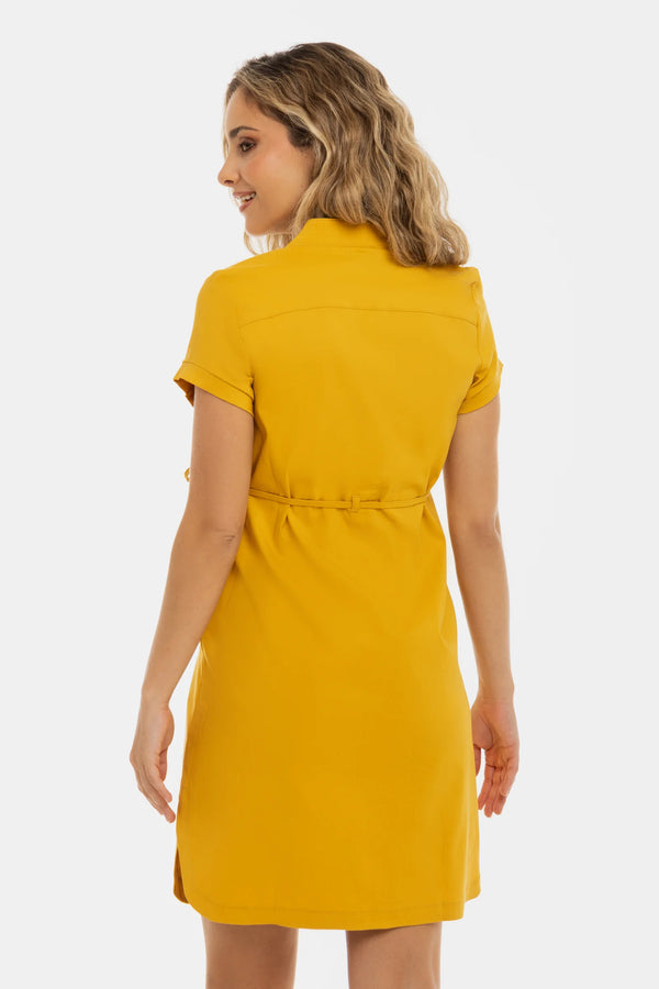 Еластична рокля за бременни и кърмещи в жълто